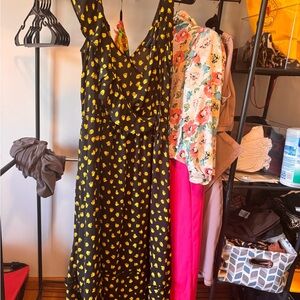 Who What Wear Black Maxi Dress with Yellow Floral Print